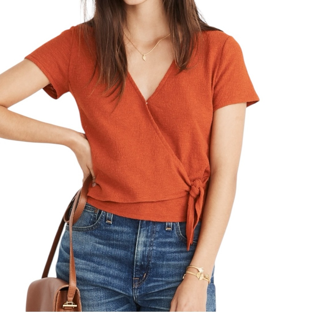 Madewell Women's Short Sleeve Wrap Tie Top     ‎    Sz XXS
